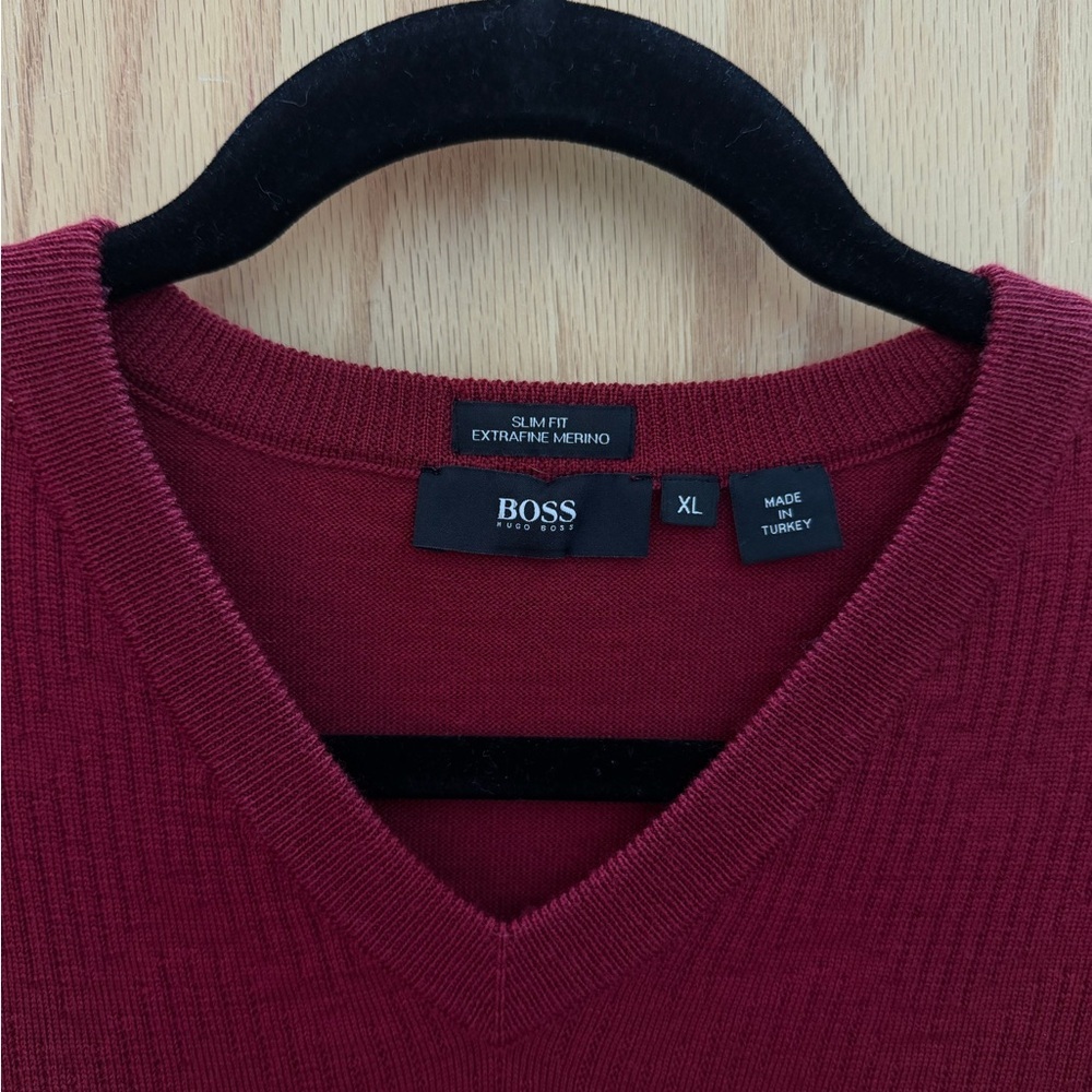 Hugo Boss Men’s V-Neck Wool Sweater in Rich Red - Picture 3 of 7